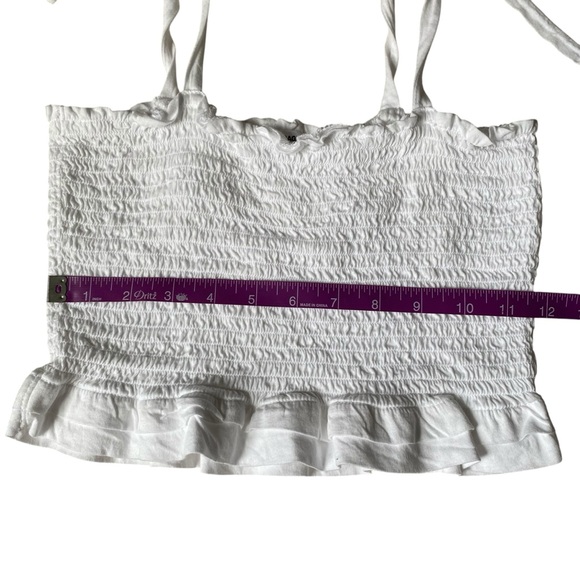 White Garage Elastic Smocked Ruffle Bow Cropped Top Size‎ Medium - Picture 4 of 6